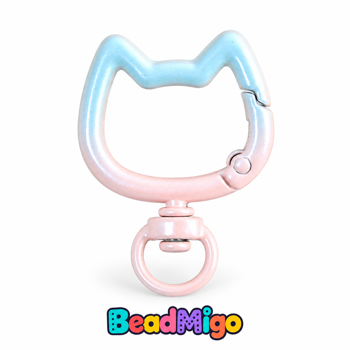 BeadMigo Gradient Cat-Head Spring Clasps - Blue-Pink on a clean white background