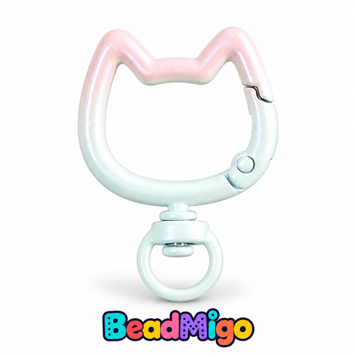 BeadMigo Gradient Cat-Head Spring Clasps - Pink-White on a clean white background