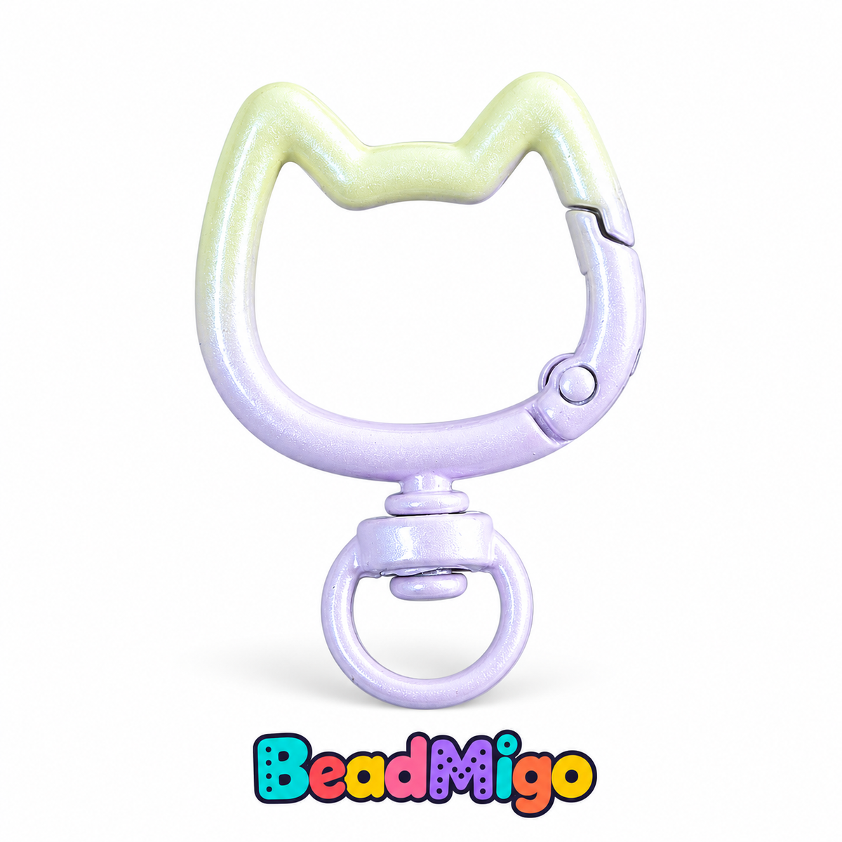 BeadMigo Gradient Cat-Head Spring Clasps - Cream-Purple on a clean white background