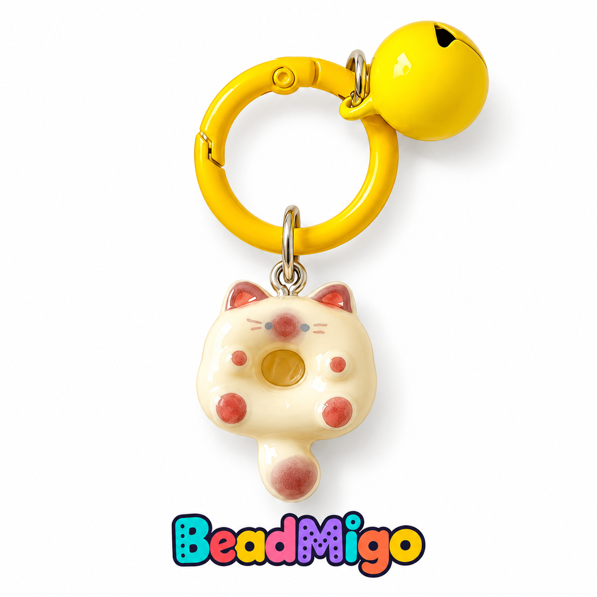 BeadMigo Cat Donut Keychains with Bells - Coffee Cat on clean white background