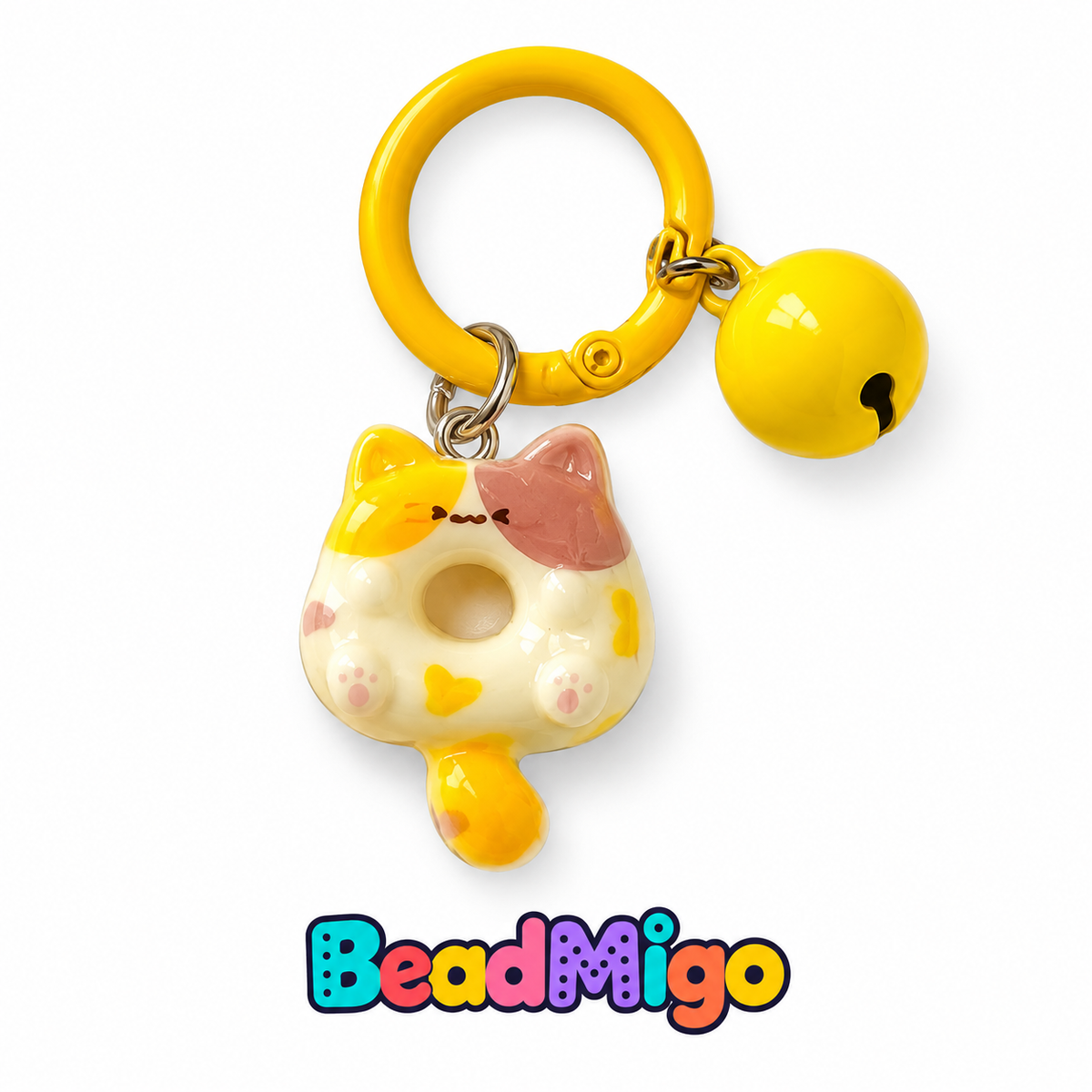 BeadMigo Cat Donut Keychains with Bells - Yellow-Brown Cat on clean white background