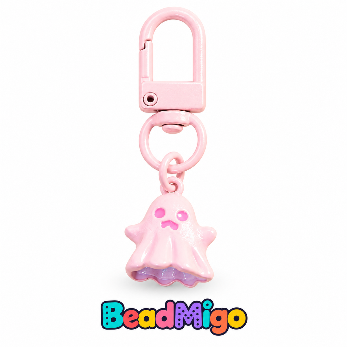BeadMigo Ghost Charm Keychains - Pink - Snap Hook on clean white background