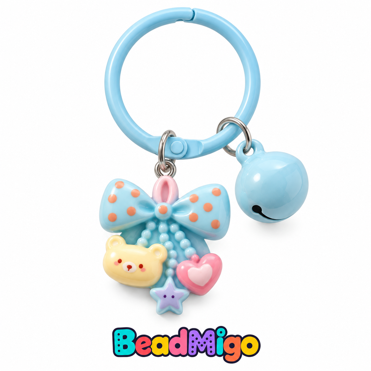 BeadMigo Pastel Bear Charm Keychains - Blue on clean white background