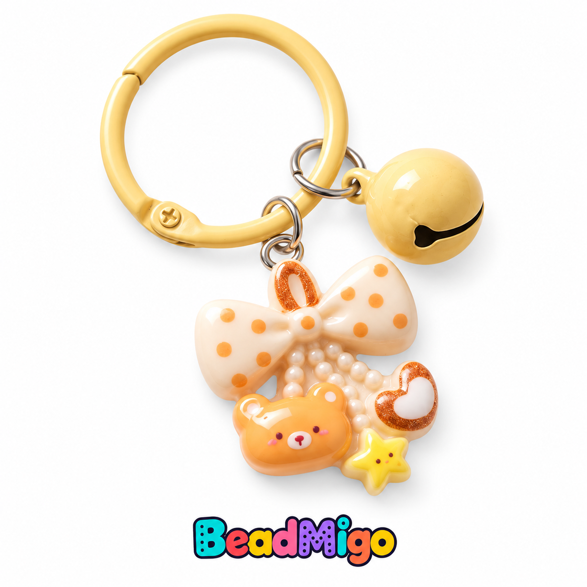 BeadMigo Pastel Bear Charm Keychains - Beige on clean white background
