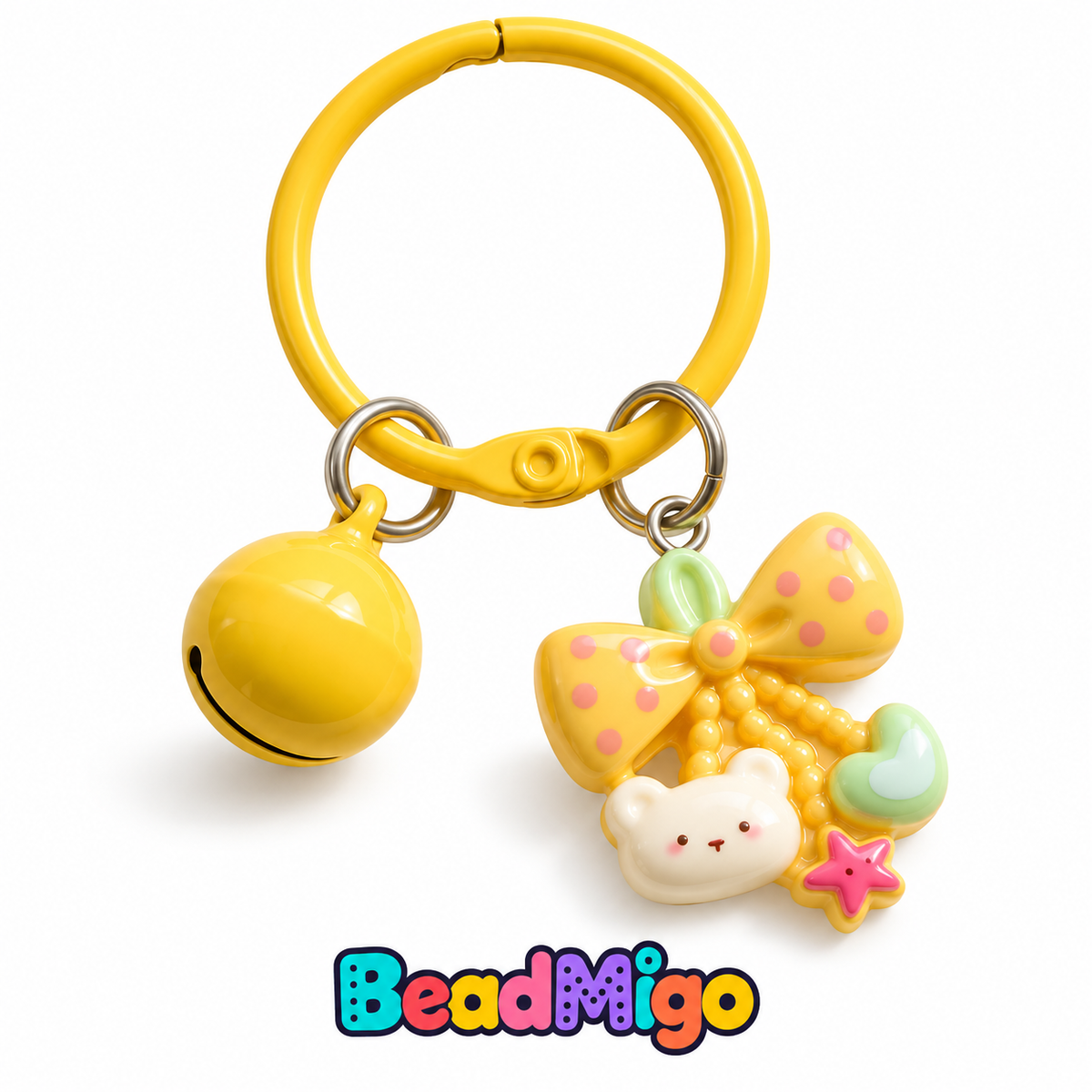 BeadMigo Pastel Bear Charm Keychains - Yellow on clean white background