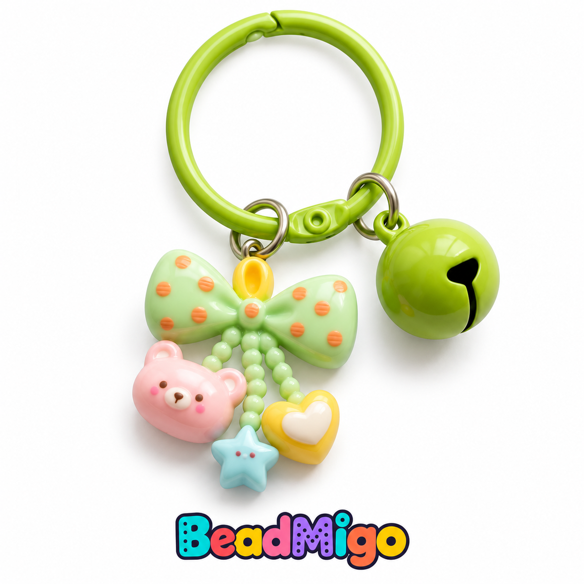 BeadMigo Pastel Bear Charm Keychains - Green on clean white background