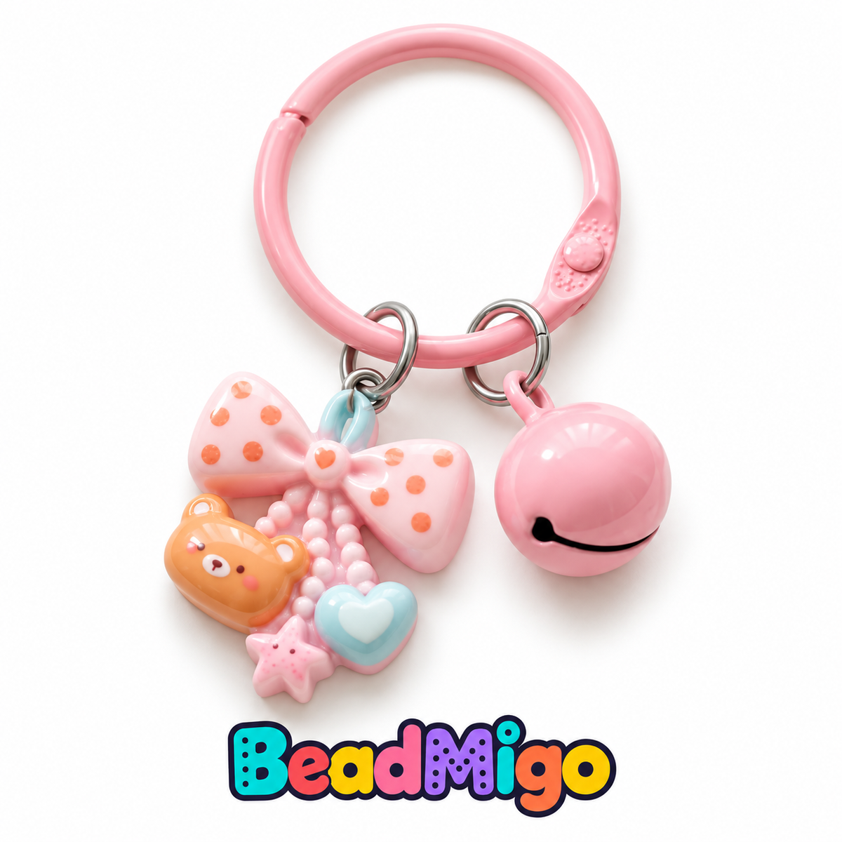 BeadMigo pastel bear charm keychains - Pink on a clean white background