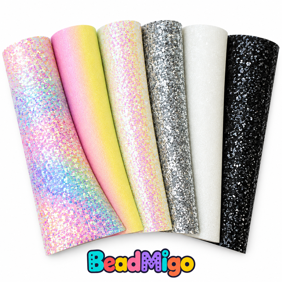 BeadMigo Six-Style Glitter Ironing Fabric Set, 30 x 20cm - Default Title on a clean white background