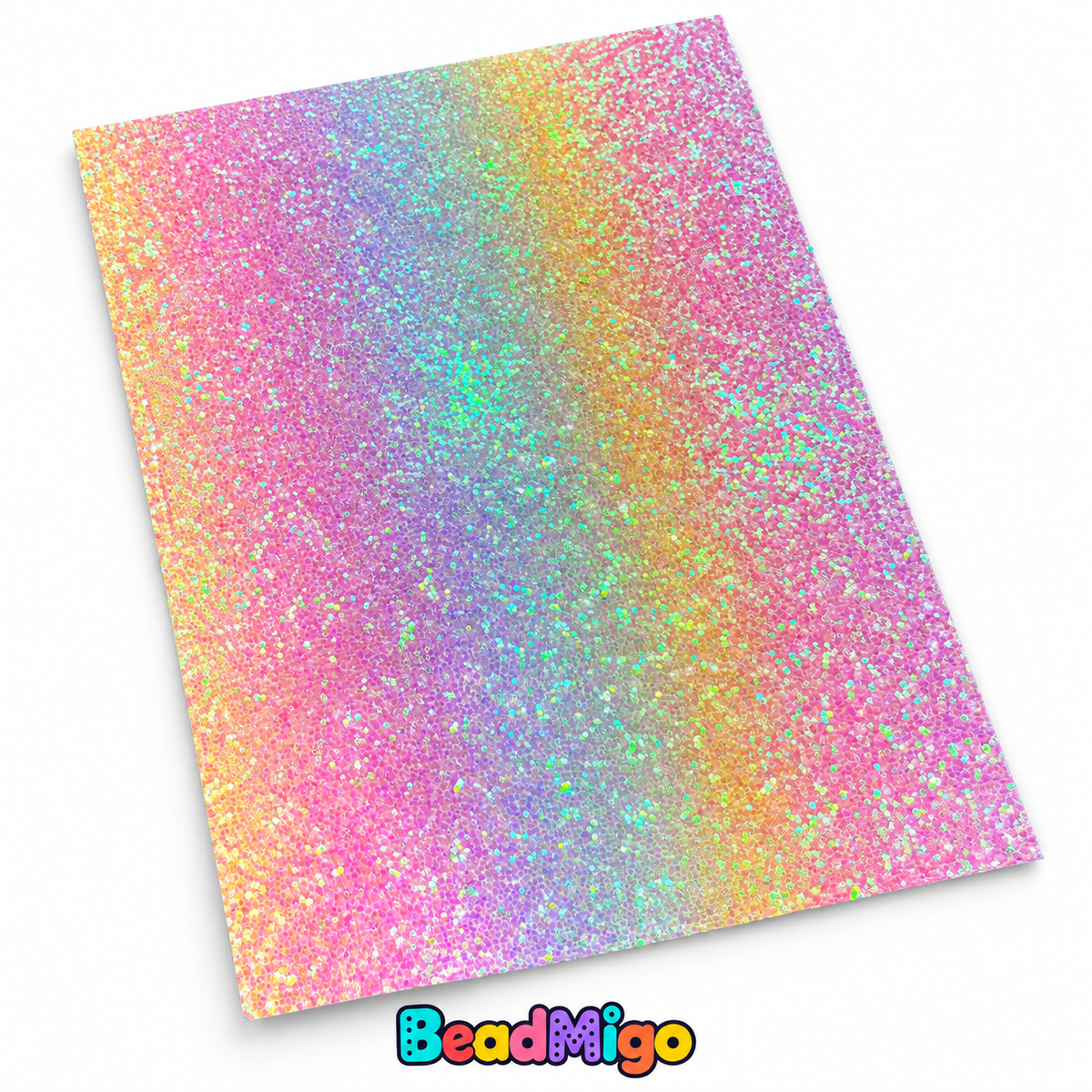 BeadMigo Glitter Ironing Fabric for Fuse Beads, 20 x 30cm - Coarse Rainbow on a clean white background