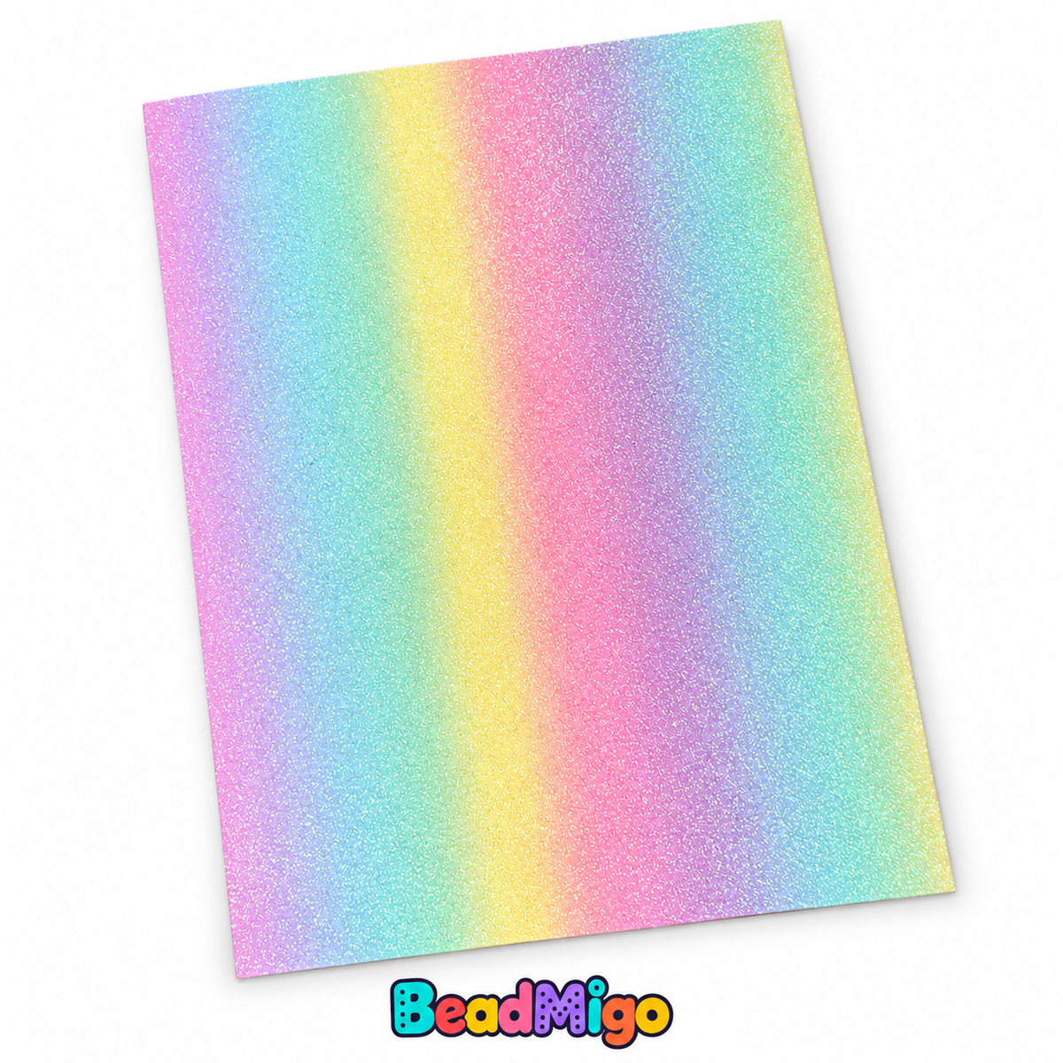 BeadMigo Glitter Ironing Fabric for Fuse Beads, 20 x 30cm - Fine Rainbow on a clean white background