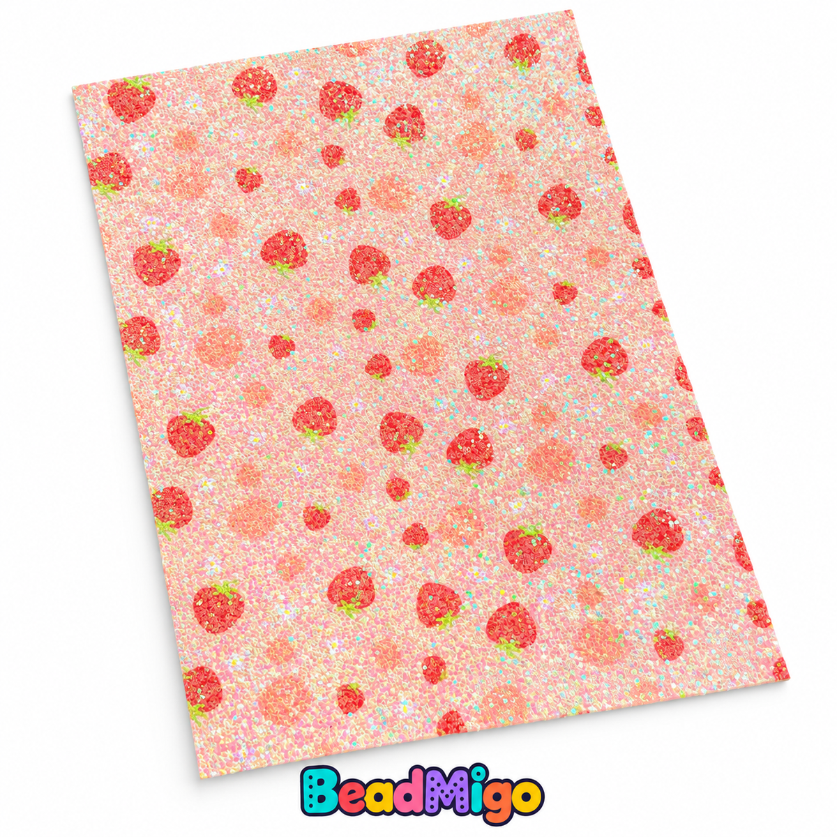 BeadMigo Glitter Ironing Fabric for Fuse Beads, 20 x 30cm - Coarse Strawberry on a clean white background