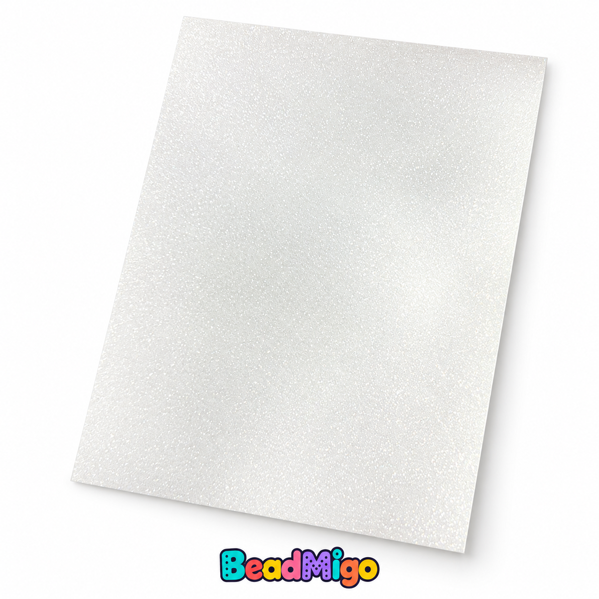 BeadMigo Glitter Ironing Fabric for Fuse Beads, 20 x 30cm - Fine White Glitter on a clean white background