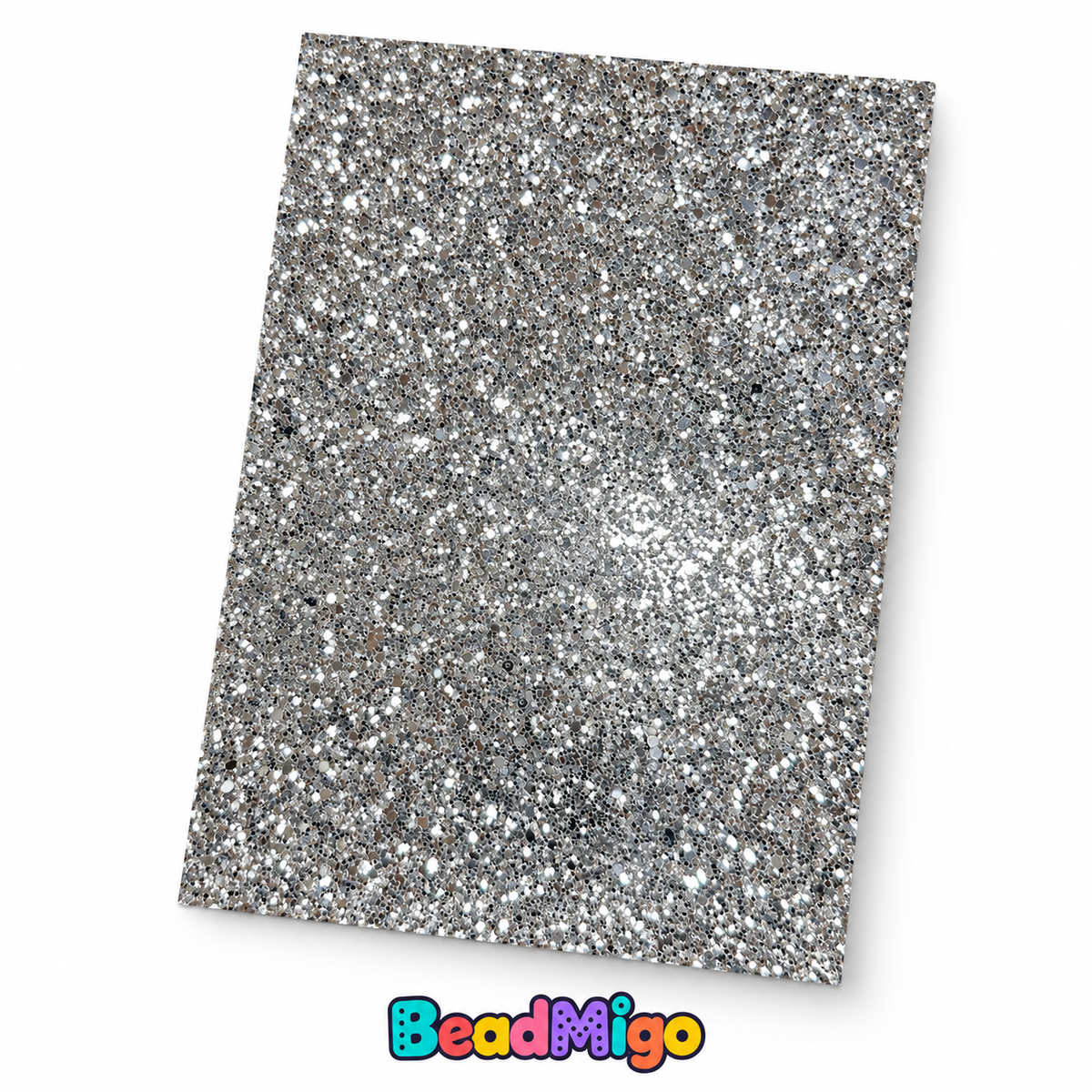 BeadMigo Glitter Ironing Fabric for Fuse Beads, 20 x 30cm - Coarse Silver Glitter on a clean white background