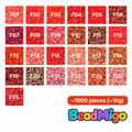 BeadMigo F Series red, coral and terracotta color chart, 25 color options