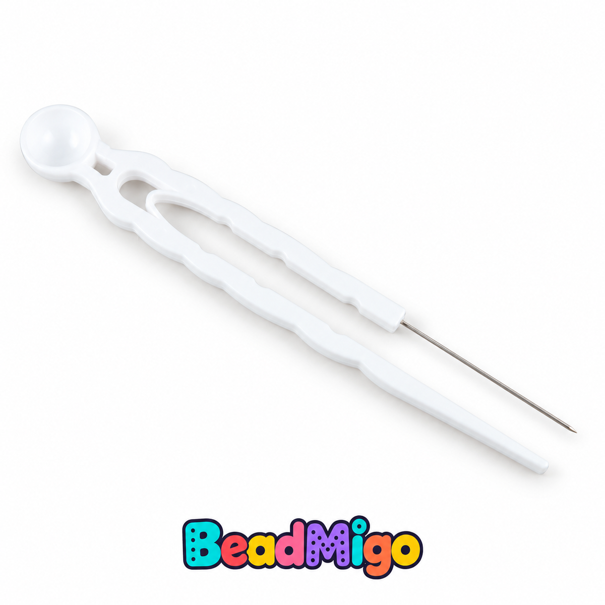 BeadMigo white fuse bead positioning needle on a clean white background