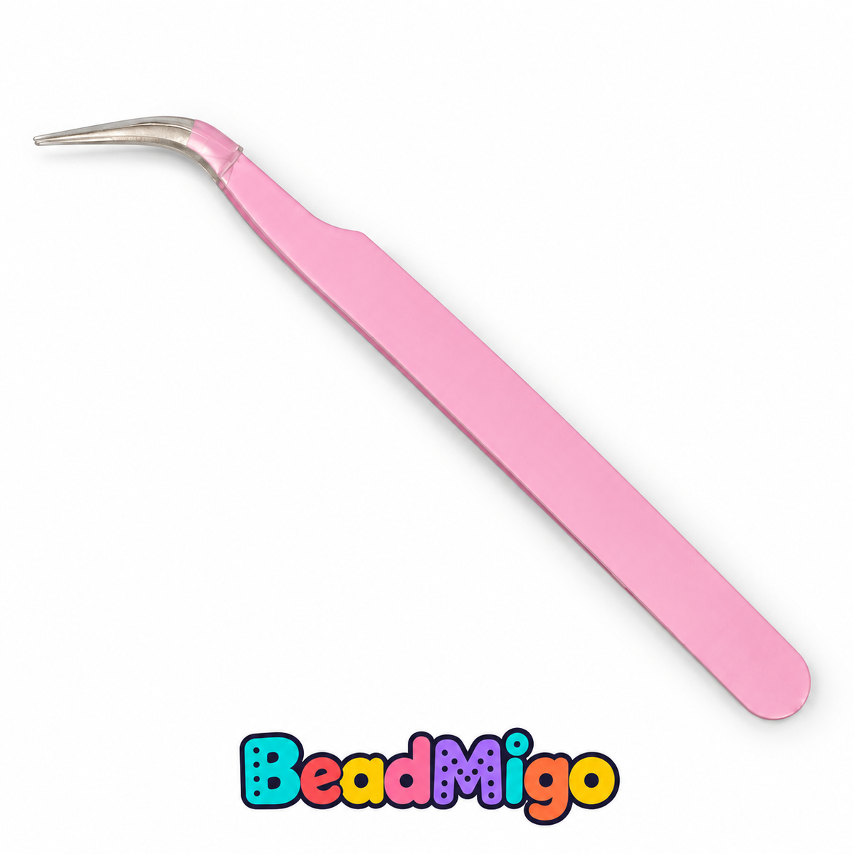 BeadMigo curved metal fuse bead tweezers on a clean white background