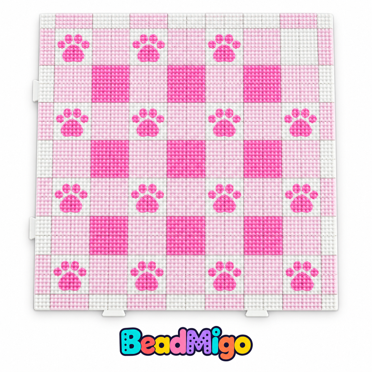 BeadMigo pink paw mini fuse bead pegboard - 21cm on a clean white background