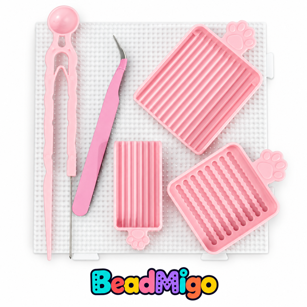 BeadMigo pink mini fuse bead tool set - 6 pieces on a clean white background